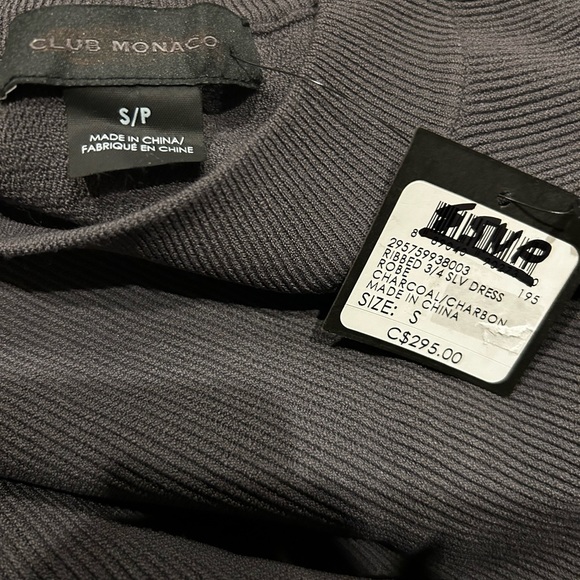 Club Monaco WT Grey Ribbed 3/4 Sleeve Dress Size Small Fall Winter - Picture 6 of 6